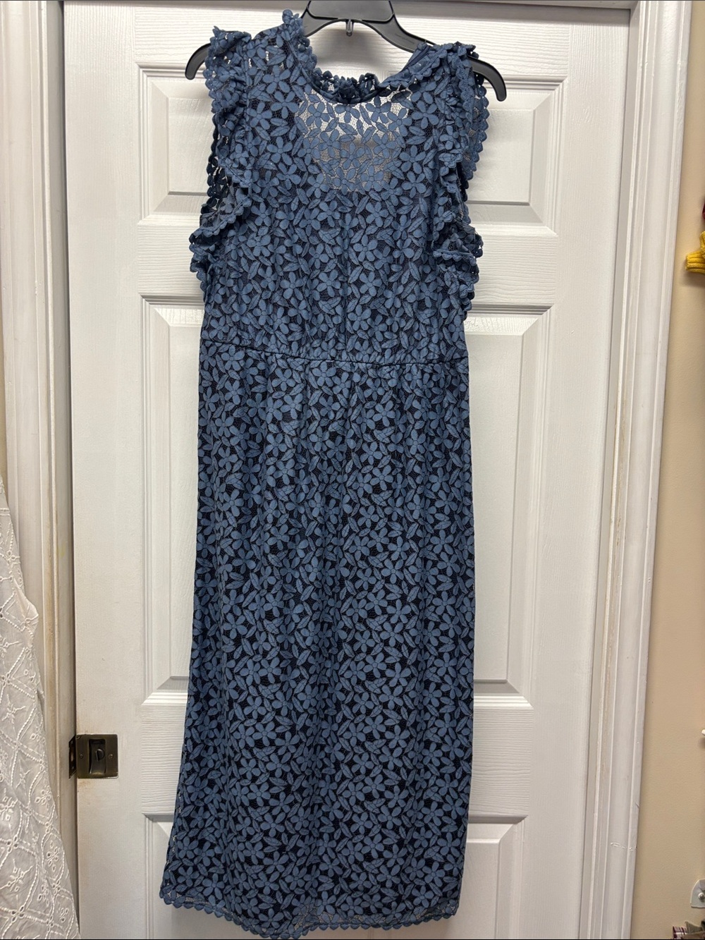Kate Spade Sleeveless Blue Lace Ruffle Sleeve High Neck  Dress 8